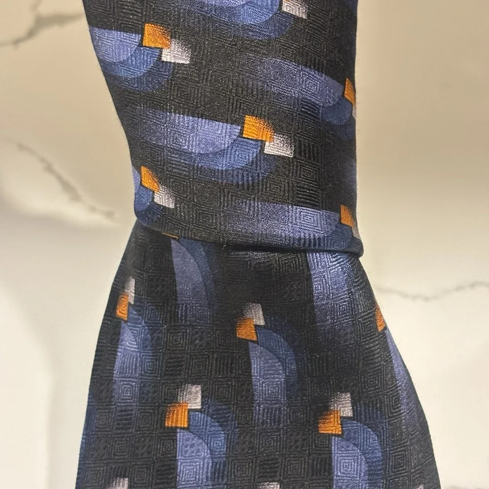 JZ Richard's Nordstrom Men's Necktie Geometric Abstract Black Blue‎ Rust Orange